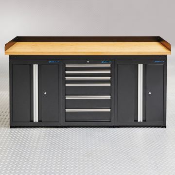 Werkbank PRO eiken - 6 lades - 2 opbergkasten - 200 cm - zwart