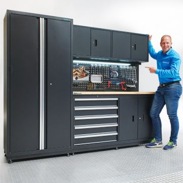 Werkbank 160cm met bovenkast en brede zijkast