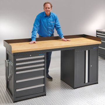 Werkbank PRO eiken - 6 lades en opbergkast - 200 cm - zwart