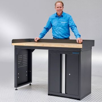 Werkbank 150 cm 1 kastje met deuren eiken