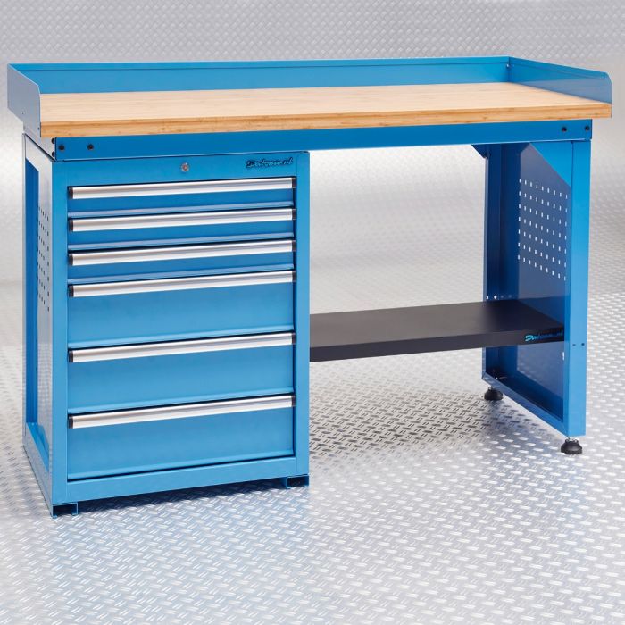 Werkbank PRO - bamboe werkblad - 6 lades - 150 cm - blauw